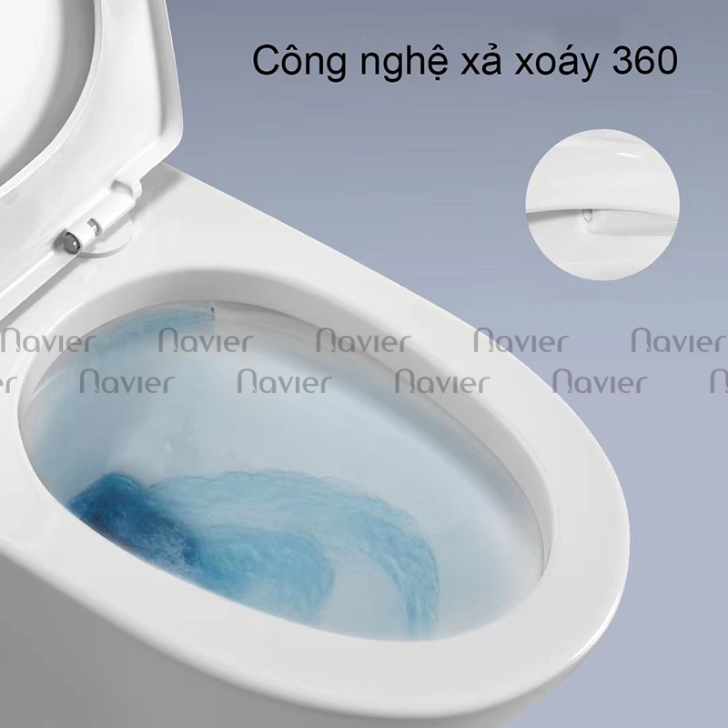 Bồn cầu Navier ứng dụng công nghệ xả xoáy Siphonic mạnh mẽ giúp cuốn trôi mọi vết bẩn mà vẫn giúp tiết kiệm nước tới 40% so với nhiều dòng bàn cầu thông thường khác.