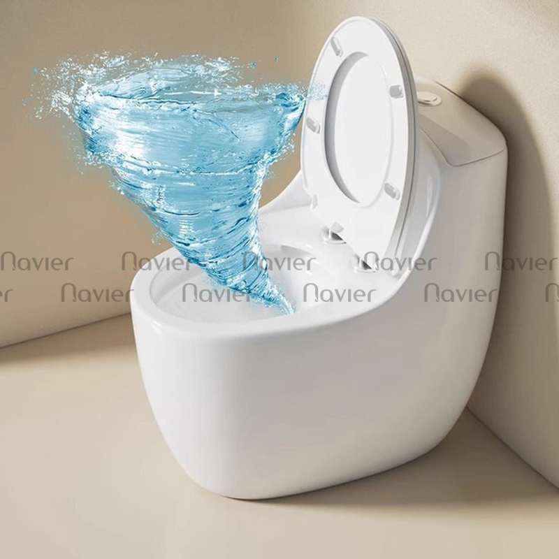 Bồn cầu Navier với công nghệ xả xoáy mạnh mẽ giúp hạn chế tối đa tình trạng xả nước bồn cầu không trôi, đồng thời đảm bảo chất lượng và tuổi thọ cao.