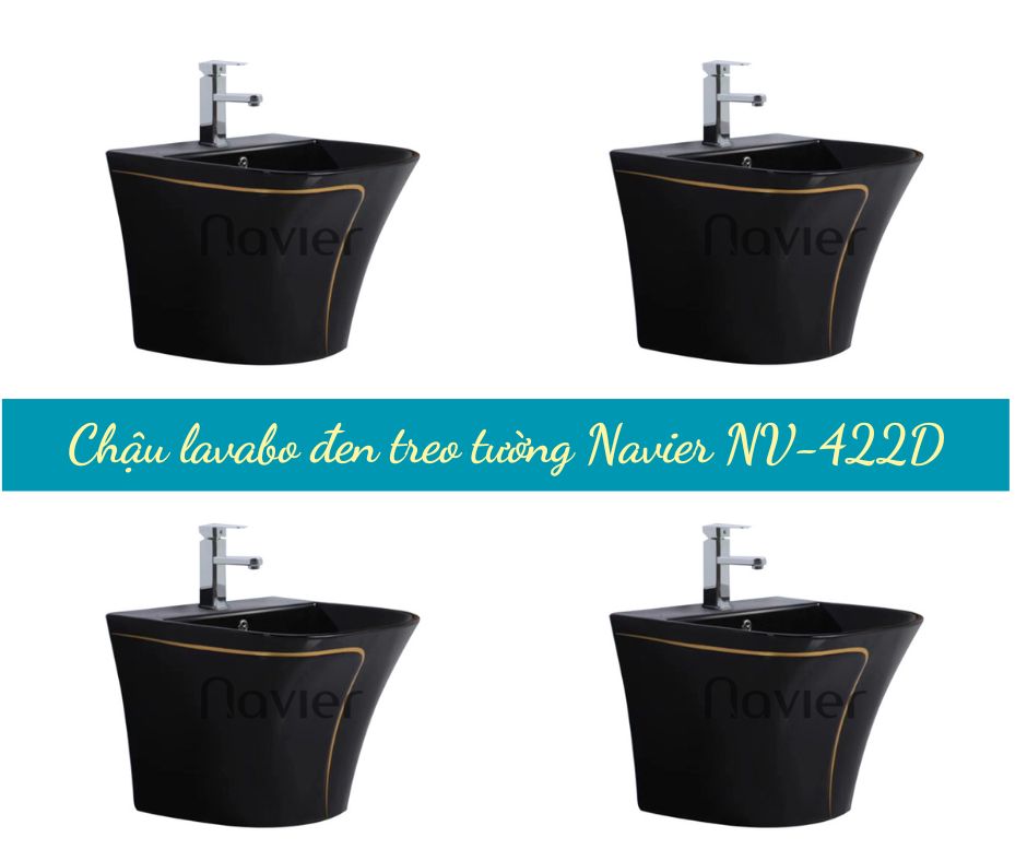 Lavabo treo tường Navier NV-422D mang đến nét phá cách khi có màu đen chủ đạo kết hợp với viền vàng nổi bật nên thu hút ánh nhìn ngay từ lần đầu chạm mắt.