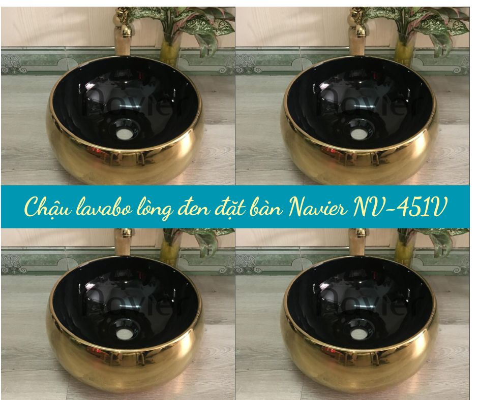 Lavabo lòng đen phủ men vàng cao cấp Navier NV-451V có thiết kế như một chiếc bát cổ đầy sang trọng và đẳng cấp nên phù hợp với không gian phòng tắm mang nét cổ điển.