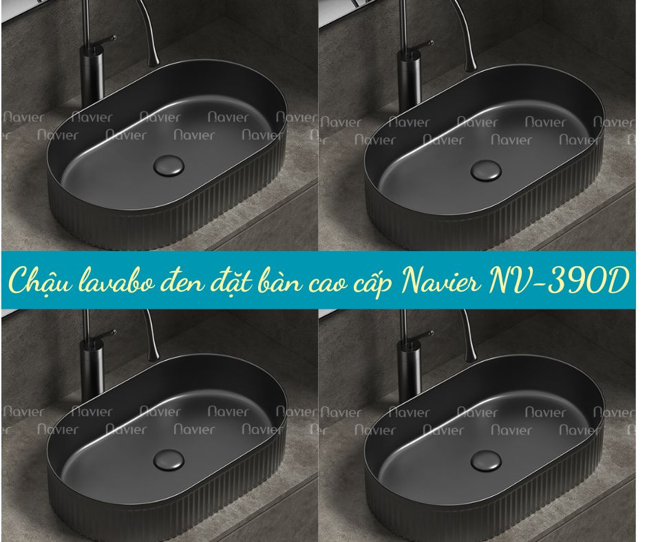 Lavabo màu đen Navier NV-390D có thiết kế độc đáo với dáng hình bầu dục nổi gân ấn tượng đem đến nét phá cách cho không gian lắp đặt. 