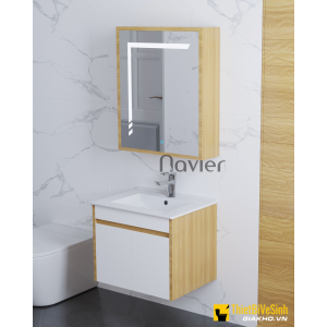 Bộ Tủ Chậu Lavabo Nhựa PVC Kết Hợp Tủ Gương Led Cao cấp Navier NV-595V