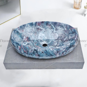  Chậu Lavabo Đặt Bàn Đá Elip Vân Khói Cao Cấp Navier NV-419GD