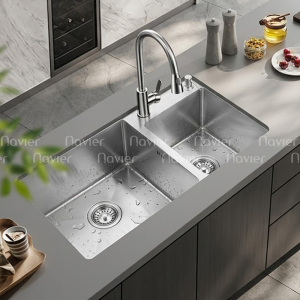 Chậu chén 2 ngăn lệch inox cao cấp Navier NV-7843L201