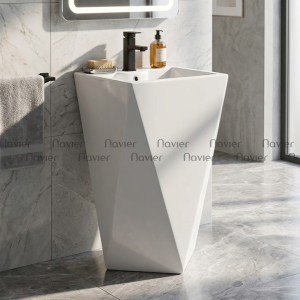 Chậu Lavabo Kim Cương Đặt Sàn Trắng NV-342