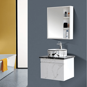 Bộ Tủ Chậu Lavabo PVC Đá Trắng Mặt Vân Đá Trắng Kèm Tủ Gương Navier NV-538