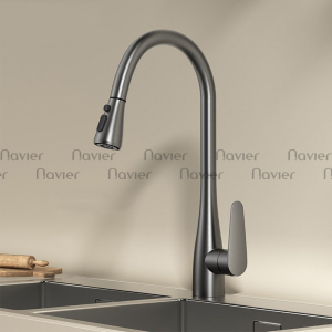 Vòi chén nóng lạnh đầu rút sơn xám tĩnh điện Navier NV-209X