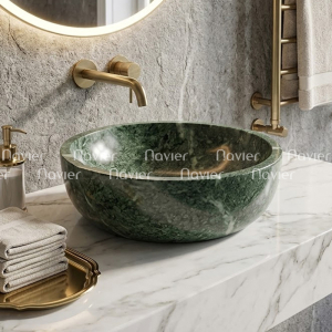 Chậu Lavabo Đá Tự Nhiên Xanh Ấn Độ Tròn Dày Cao Cấp Navier NV-BST41