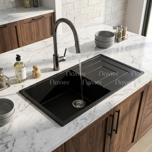 Chậu Rửa Chén Đá 1 Ngăn Có Cánh Đen Navier NV-T10050-I01