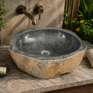 Chậu Lavabo Tròn Đá Cuội Nguyên Khối Navier NV-DC004