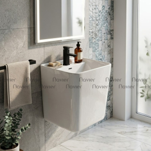 Chậu Lavabo Treo Tường Sứ Trắng Navier NV-365