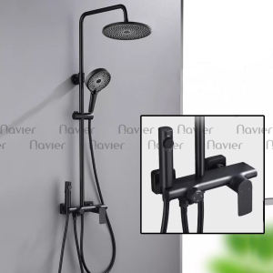 Siêu Sale Thanh Lý Sen Cây Tắm Nóng Lạnh Đồng Thau Mạ Crome Đen Cao Cấp Navier NV-822