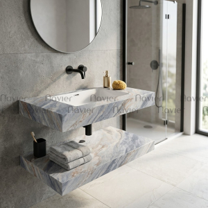 Bàn Đá 2 Tầng Chống Xước Chậu Lavabo Âm Tràn Viền Cao Cấp Navier NV-1310GDTV