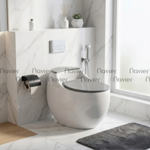 Bồn Cầu Khối Trứng Trắng Nắp Xám Cao Cấp Navier NV-1053X