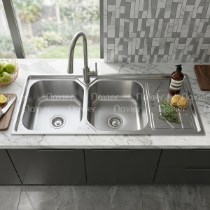 Chậu rửa chén 2 ngăn đều liền khay inox cao cấp Navier NV-12050
