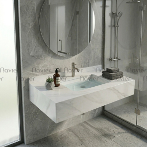 Bộ Bàn Đá Lavabo Âm Chống Trầy Vân Trắng Kèm Chậu Navier NV-501T