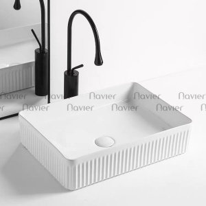 Chậu Lavabo Đặt Bàn Hình Chữ Nhật Màu Trắng Cao Cấp Navier NV-392