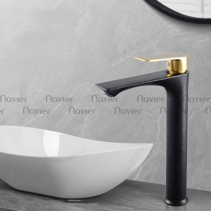 Vòi lavabo nóng lạnh đồng thau sơn tĩnh điện đen vàng Navier NV-716DV(30CM)