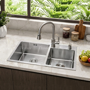 Chậu Rửa Chén 2 Ngăn Lệch Inox Cao Cấp Navier NV-8245LKS