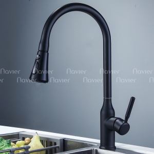 Vòi chén nóng lạnh đầu rút đồng thau sơn đen tĩnh điện 3 chế độ cao cấp Navier NV-269