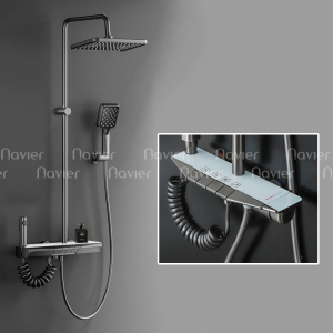 Siêu Sale Thanh Lý Sen Tắm Đứng Đồng Thau Sơn Tĩnh Điện Xám Phím Đàn Kèm Vòi Xịt Rửa Navier NV-9355XK