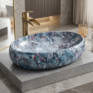  Chậu Lavabo Đặt Bàn Đá Elip Vân Khói Cao Cấp Navier NV-419GD
