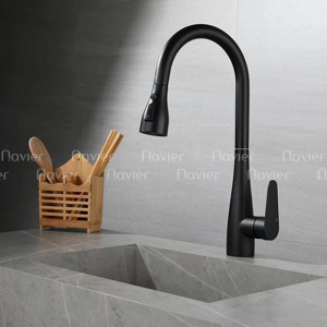 Vòi chén nóng lạnh đầu rút sơn đen tĩnh điện Navier NV-209D
