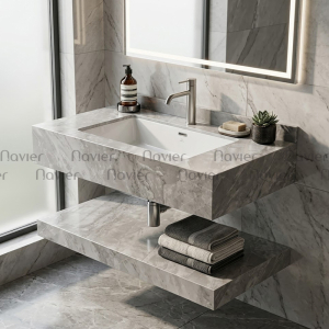  Bàn Đá Granite 2 Tầng  Chống Xước Chậu Lavabo Âm Tràn Viền Cao Cấp Navier NV-1310XBTV