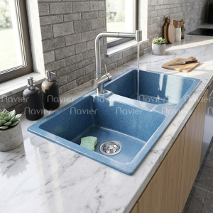 Chậu Rửa Chén Đá 2 Ngăn Đen Cao Cấp Navier NV-8648