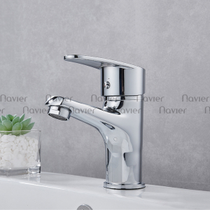 Vòi lavabo nóng lạnh đồng thau màu crome bóng Navier NV-713