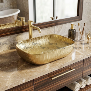 Chậu Lavabo Đặt Bàn Màu Vàng Cao Cấp Navier NV-435V