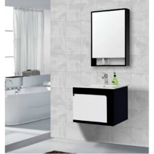 Bộ Tủ Chậu Lavabo PVC Sơn Bóng 3K Cao Cấp Đen Kèm Tủ Gương Navier NV-544