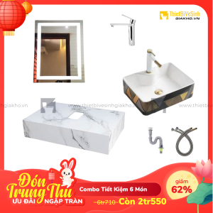 Combo Kệ Đá Chống Trầy Trắng Vân Bóng Lavabo Siêu Tiết Kiệm Navier CBPT0056
