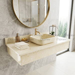 Bàn Đá Lavabo Màu Vàng Vân Mây Navier NV-491V