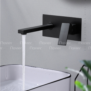 Vòi lavabo âm tường nóng lạnh vuông sơn tĩnh điện Navier NV-709D