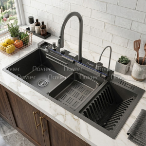 Chậu Rửa Chén 1 Hộc Đa Năng Hiển Thị Nhiệt Độ Cao Cấp Navier NV-10046