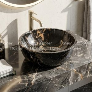 Chậu Lavabo Đá Tự Nhiên Nâu Ý Dáng Tròn Dày Cao Cấp Navier NV-BST32