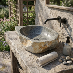 Chậu Lavabo Oval Đá Cuội Nguyên Khối Navier NV-DC006