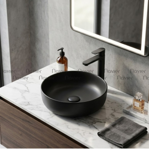 Chậu Lavabo Đặt Bàn Sứ Đen Cao Cấp Navier NV-339D