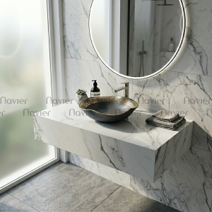 Bàn Đá Lavabo 1 Tầng Trắng Bóng Chống Trầy Cao Cấp Navier NV-509TB