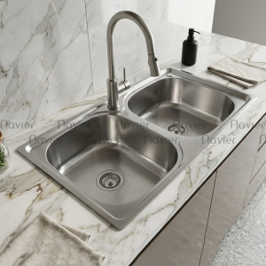 Chậu rửa chén 2 ngăn đều inox304 Navier NV-8248D304