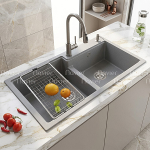 Chậu Rửa Chén Đá 2 Ngăn Xám Cao Cấp Navier NV-T8650-G02