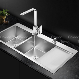 Chậu chén 2 ngăn liền khay Inox304 chuẩn 100% Navier NV-10048C304