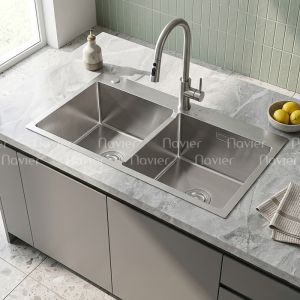 Chậu Rửa Chén 2 Ngăn Đều Inox Cao Cấp Navier NV-8245DKS