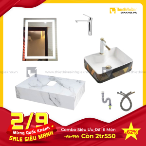 Combo Kệ Đá Chống Trầy Trắng Vân Bóng Lavabo Siêu Tiết Kiệm Navier CBPT0056