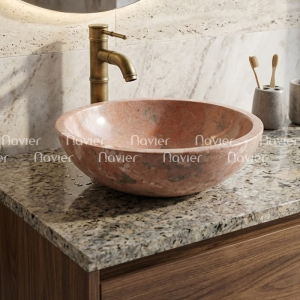 Chậu Lavabo Đá Tự Nhiên Hồng Ý Cao Cấp Navier NV-BST09 