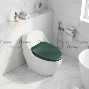 Bồn Cầu Trứng Liền Khối Màu Trắng Nắp Xanh Cao Cấp Navier NV-1056TXA