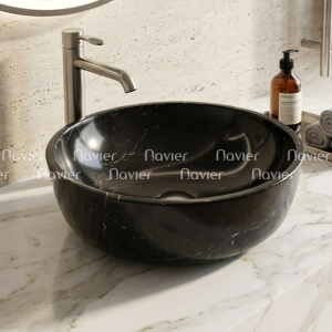 Chậu Lavabo Đá Tự Nhiên Đen Ý Dáng Tròn Dày Cao Cấp Navier NV-BST28