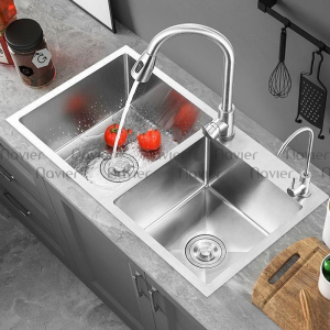 Chậu chén 2 ngăn lệch inox 304 chuẩn 100% đánh bóng  Navier NV-8245LB