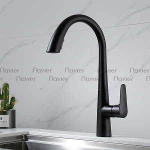 Vòi Rửa Chén Nóng Lạnh Đầu Rút Sơn Tĩnh Điện Đen Navier NV-228D